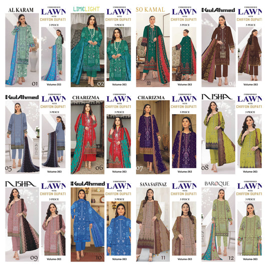 Different Brands Emb Lawn 3Pc Suit pack of 10 Dresses