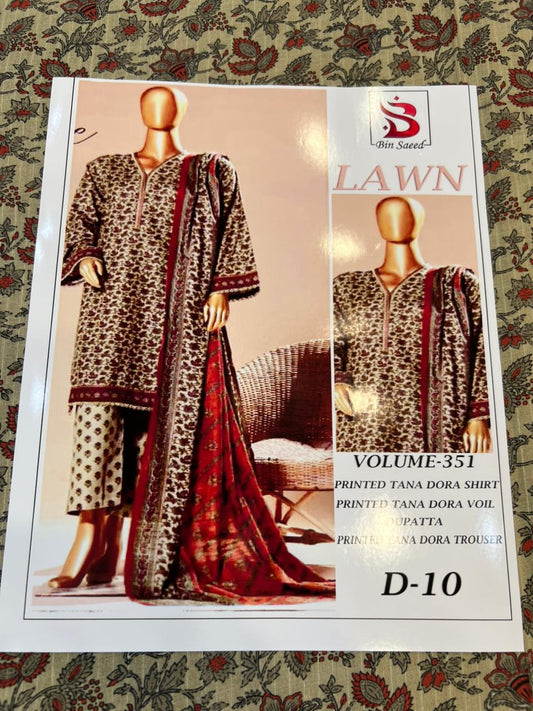 Bin Saeed Tana Dora Lawn 3Pc Suit