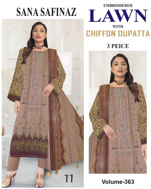 Different Brands Emb Lawn 3Pc Suit