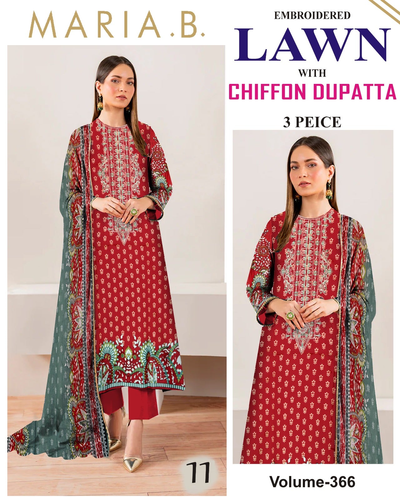 Different Brands Emb Lawn 3Pc Suit