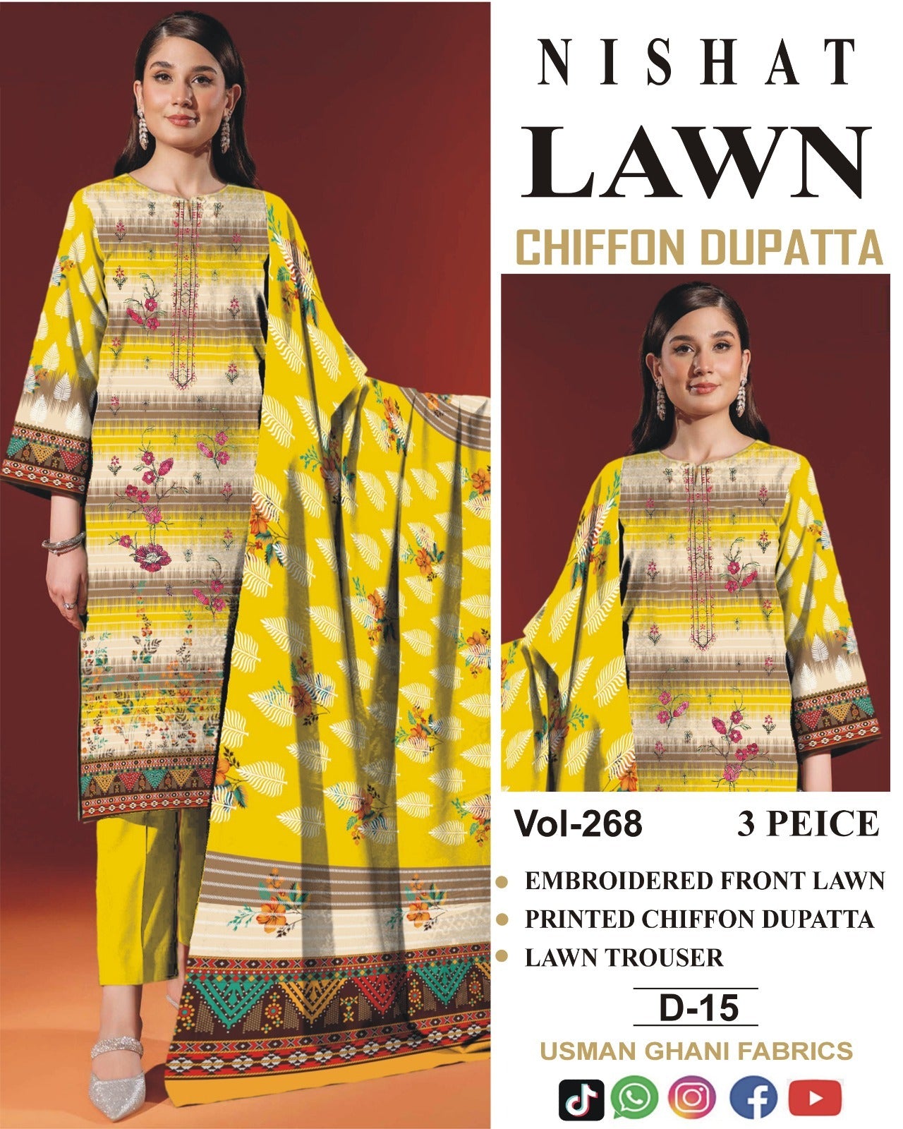 Luxury EMB Lawn 3PC with Chiffon Dupatta – Summer Edition