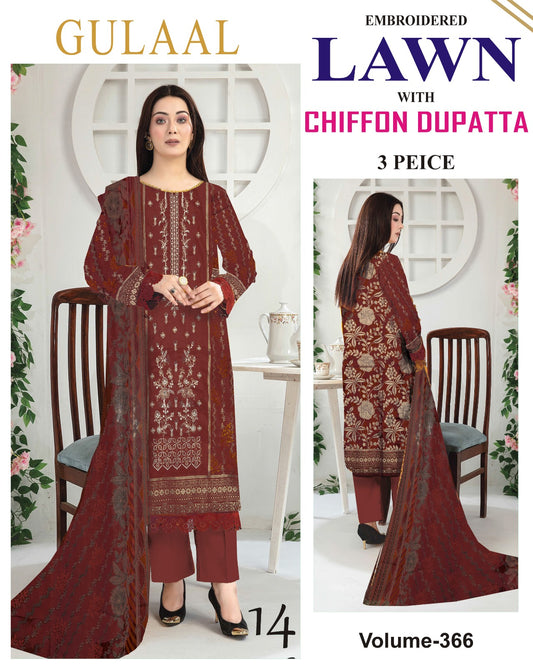 Different Brands Emb Lawn 3Pc Suit
