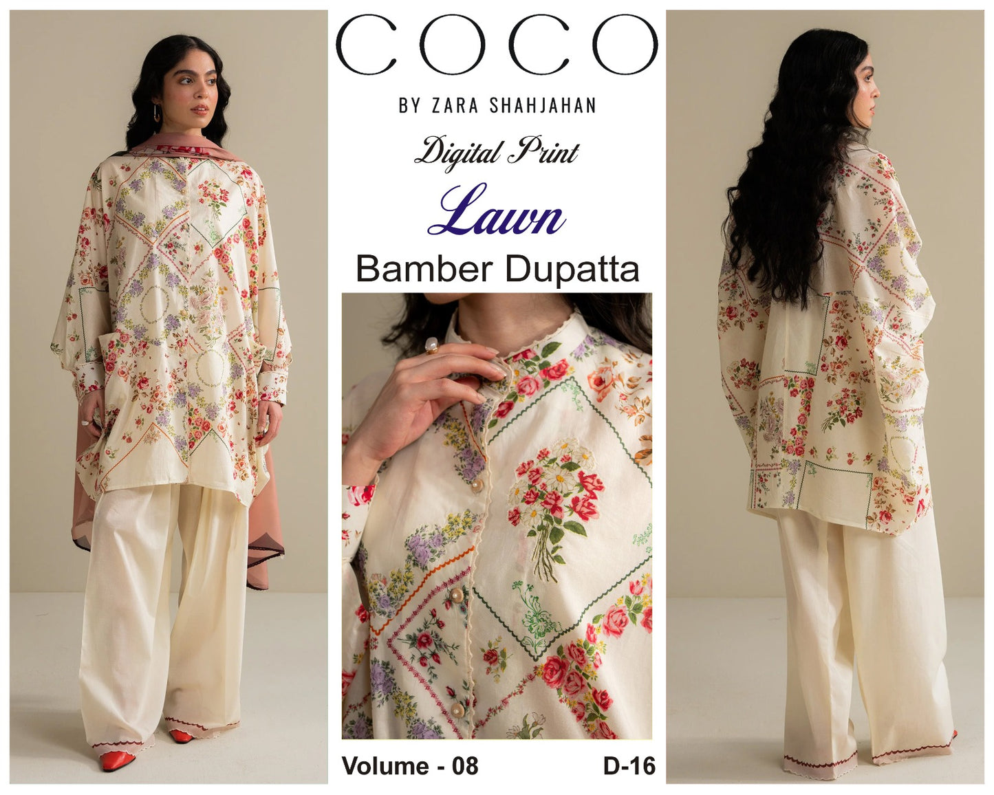 COCO by Zara Shah Jahan Digital Printed 3PC Lawn Suit with Bamber Chiffon Dupatta