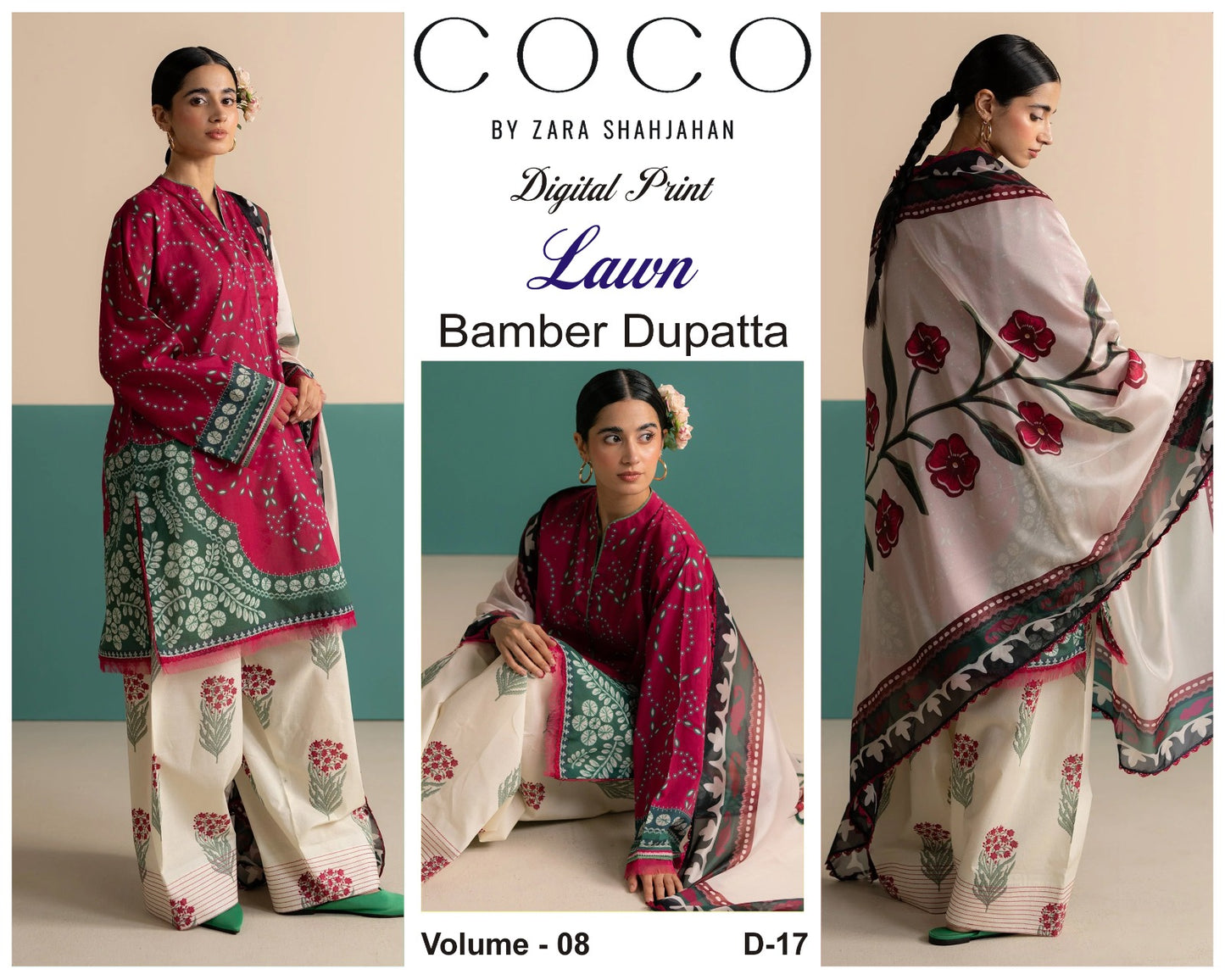 COCO by Zara Shah Jahan Digital Printed 3PC Lawn Suit with Bamber Chiffon Dupatta