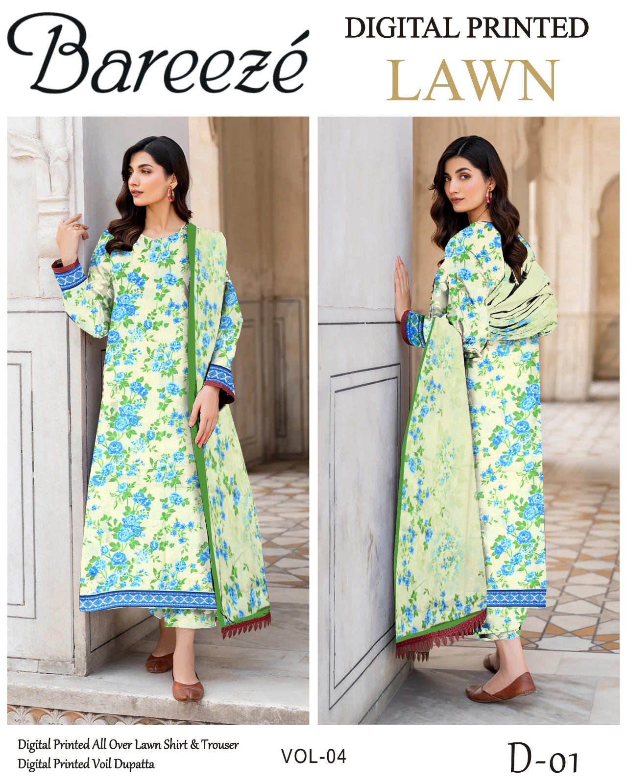 Bareeze Lawn 3PC with Voil Dupatta – Summer Edition