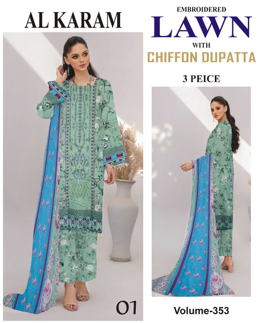 Different Brands Emb Lawn 3Pc Suit
