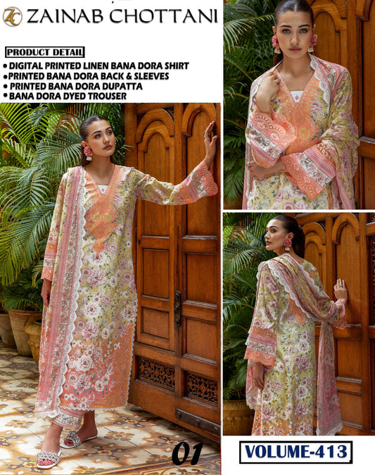 Zainab Chottani Bana Dora linen 3 Pc