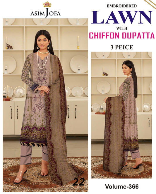 Different Brands Emb Lawn 3Pc Suit
