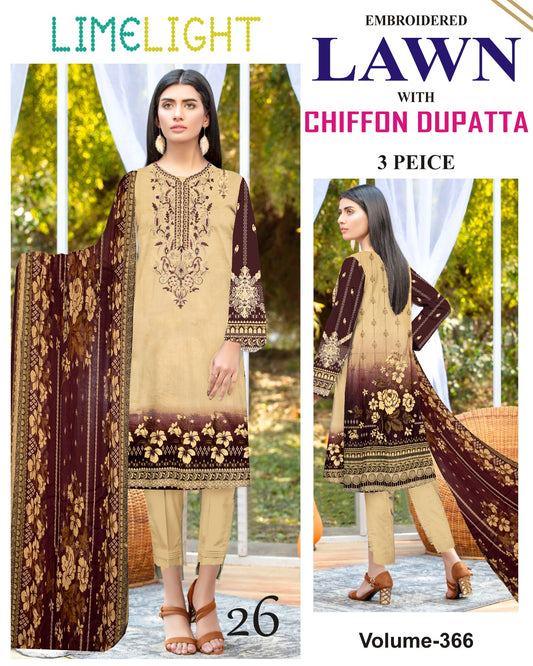 Different Brands Emb Lawn 3Pc Suit