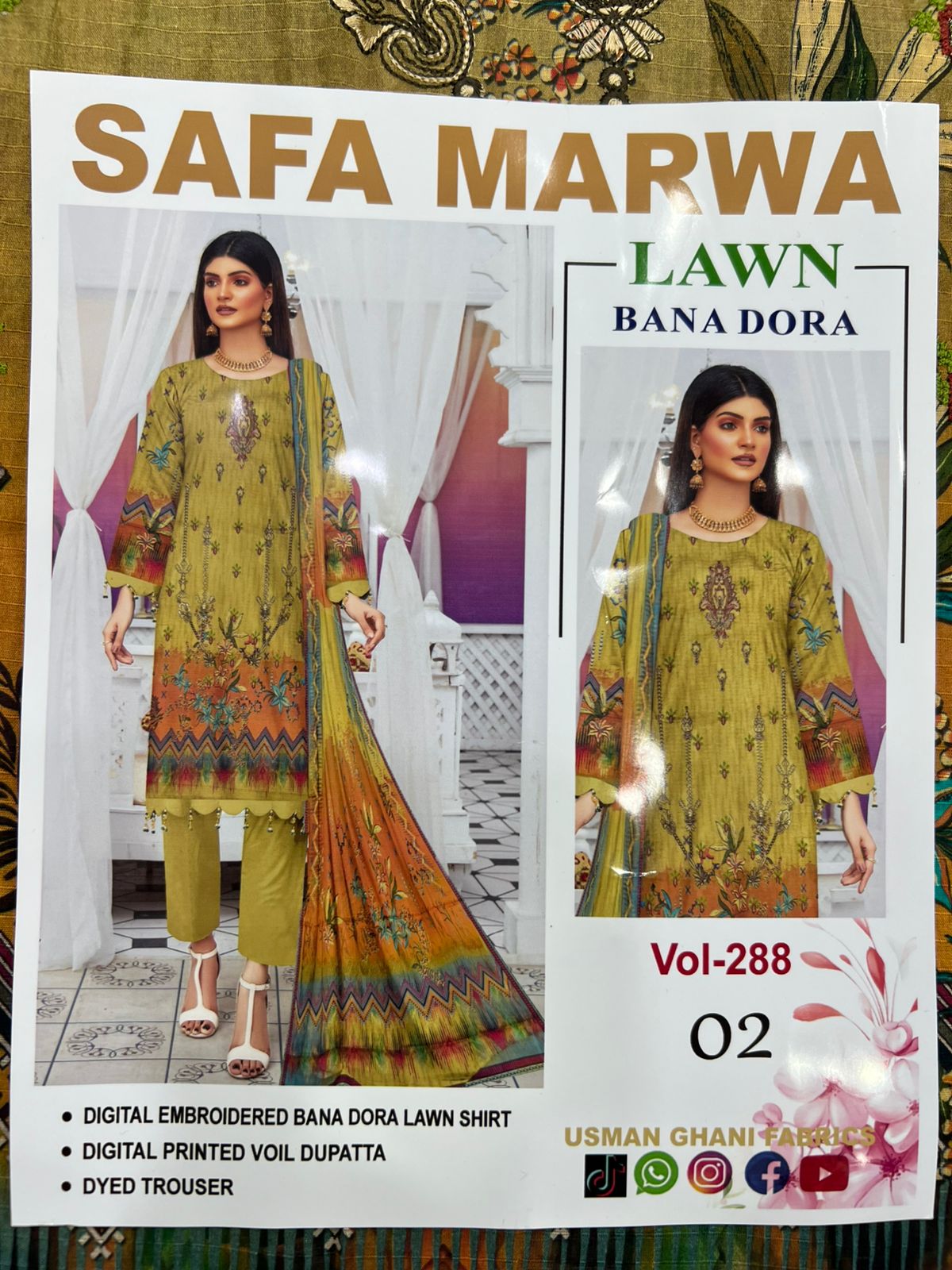 Safa Marwa Bana Dora Fine Quality Lawn 3PC Unstitched Suit