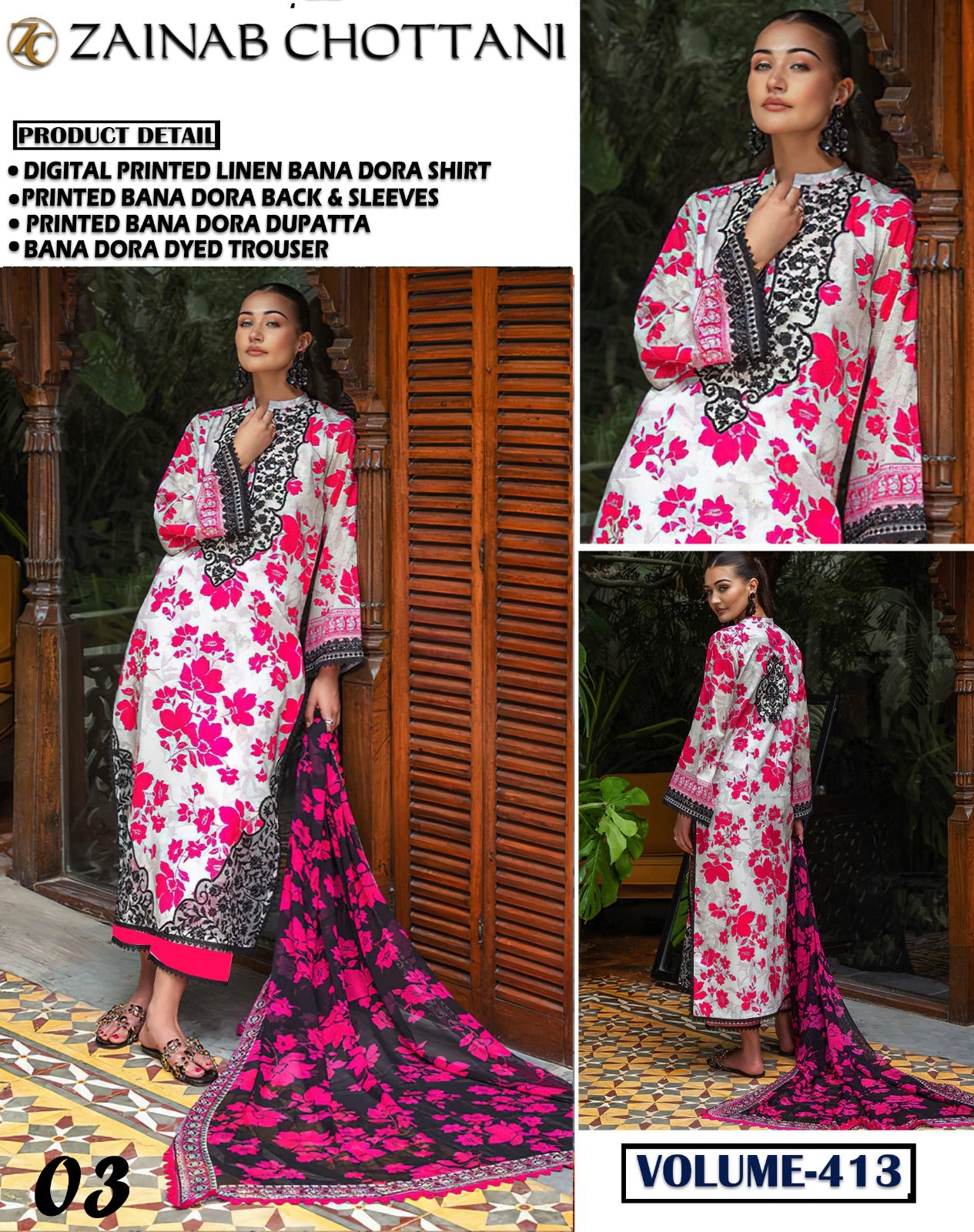 Zainab Chottani Bana Dora linen 3 Pc