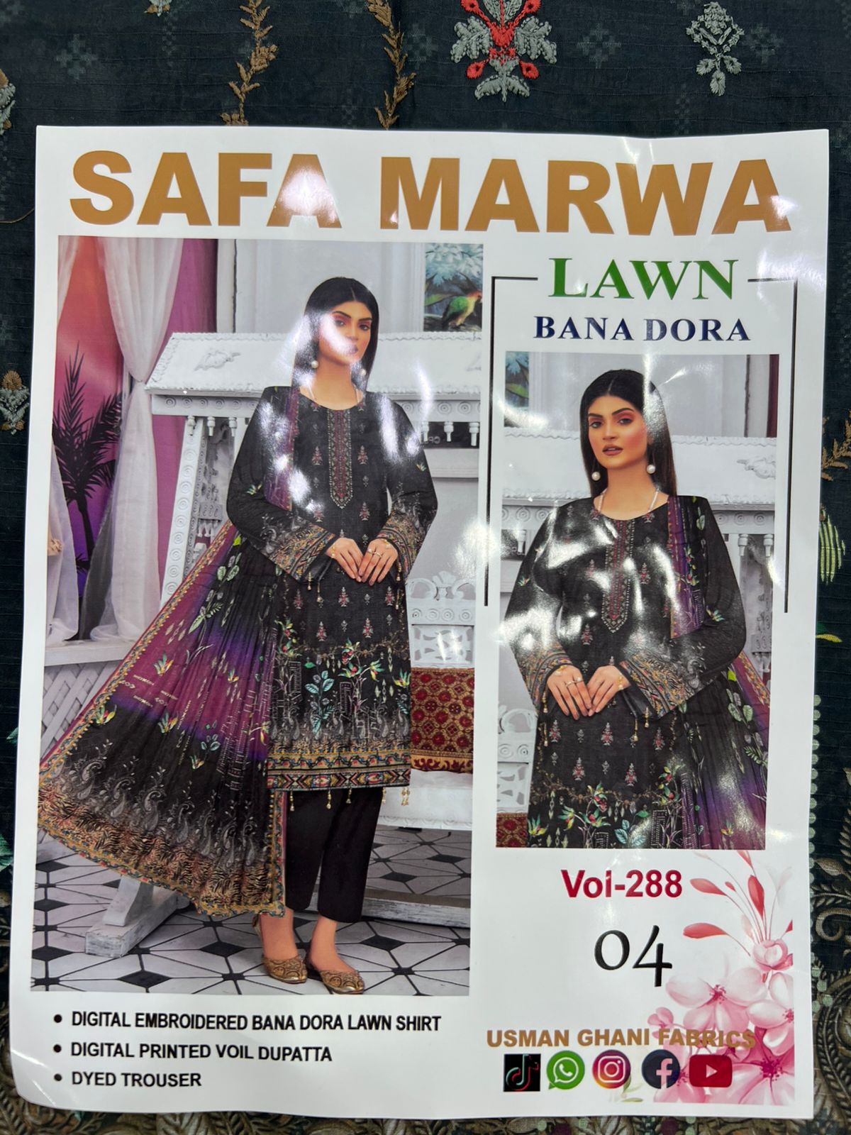 Safa Marwa Bana Dora Fine Quality Lawn 3PC Unstitched Suit