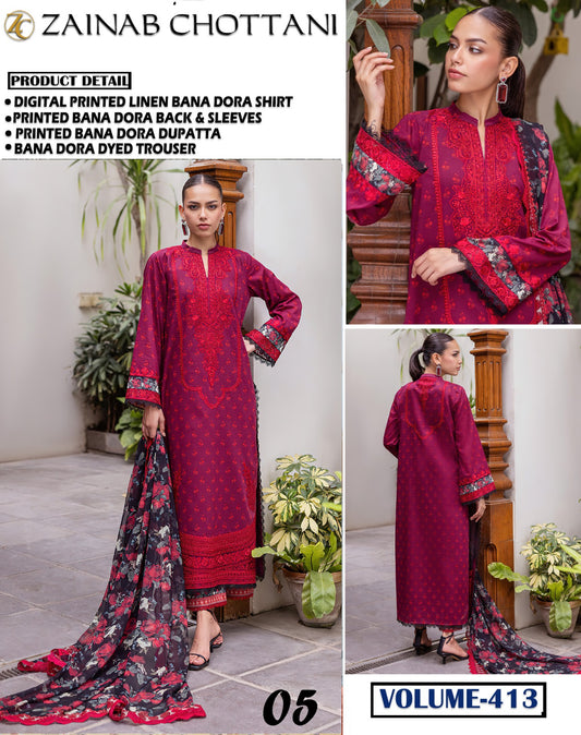 Zainab Chottani Bana Dora linen 3 Pc