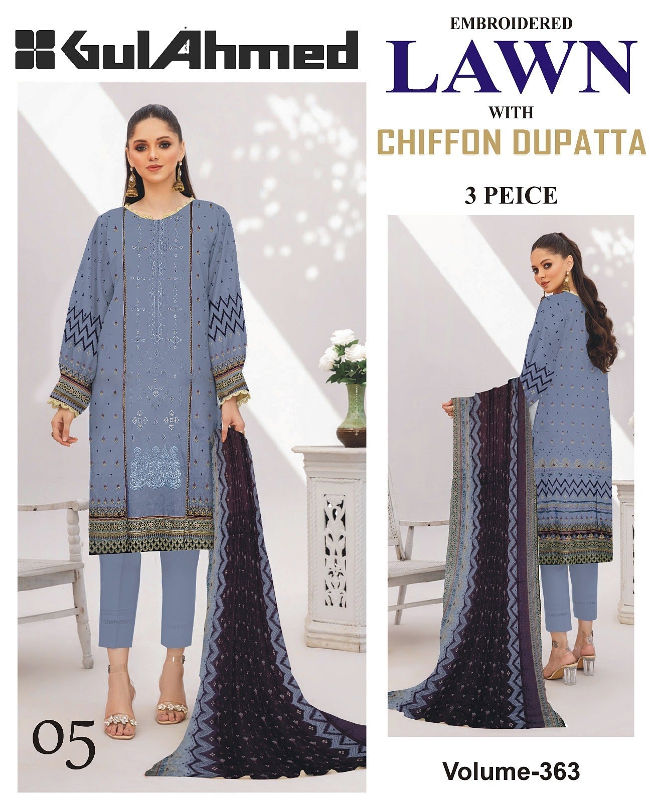 Summer Luxury Lawn – EMB Suit with Chiffon Dupatta