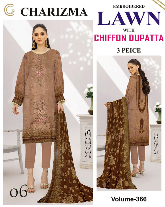 Different Brands Emb Lawn 3Pc Suit