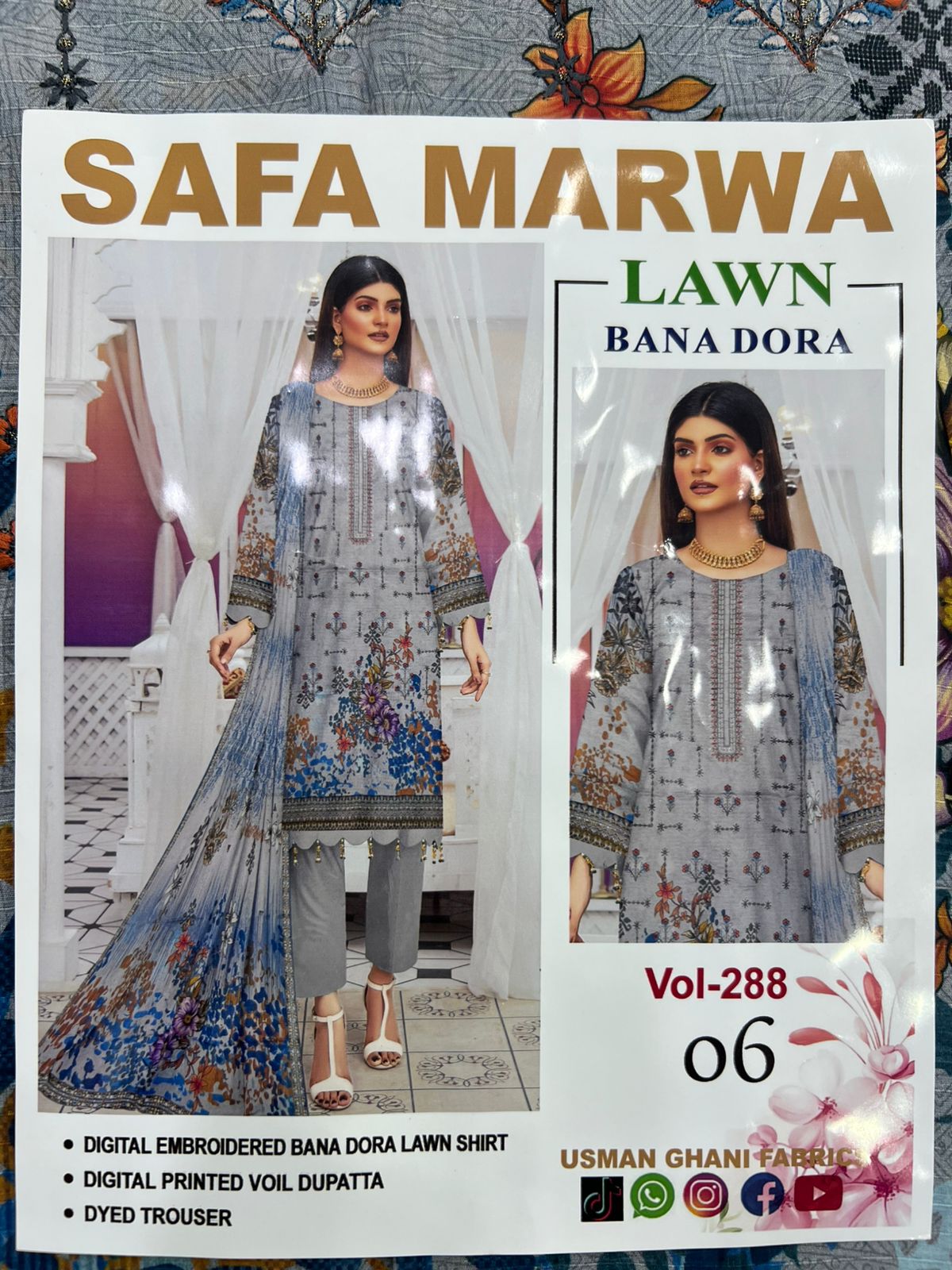 Safa Marwa Bana Dora Fine Quality Lawn 3PC Unstitched Suit