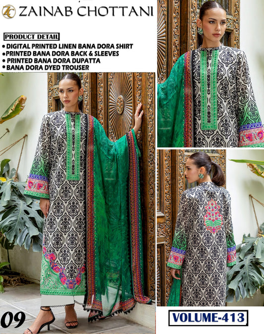 Zainab Chottani Bana Dora linen 3 Pc