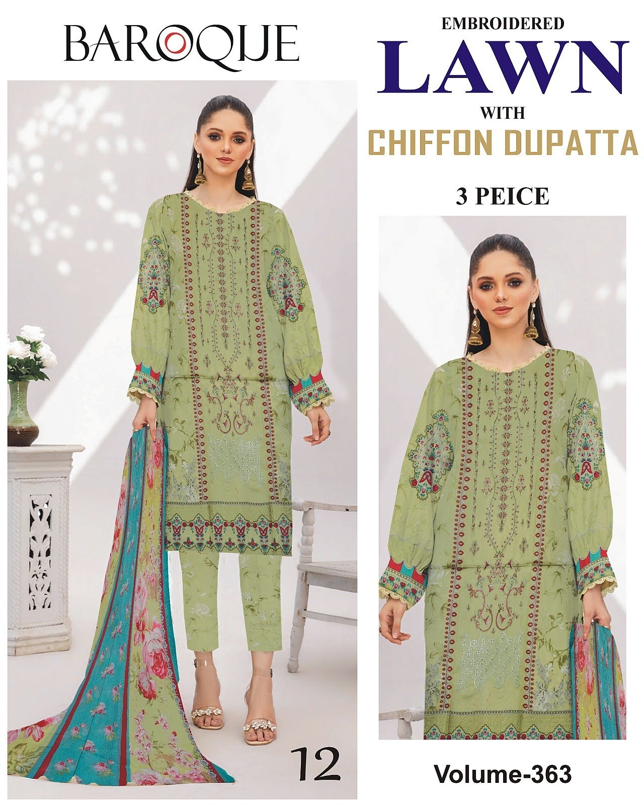 Summer Luxury Lawn – EMB Suit with Chiffon Dupatta