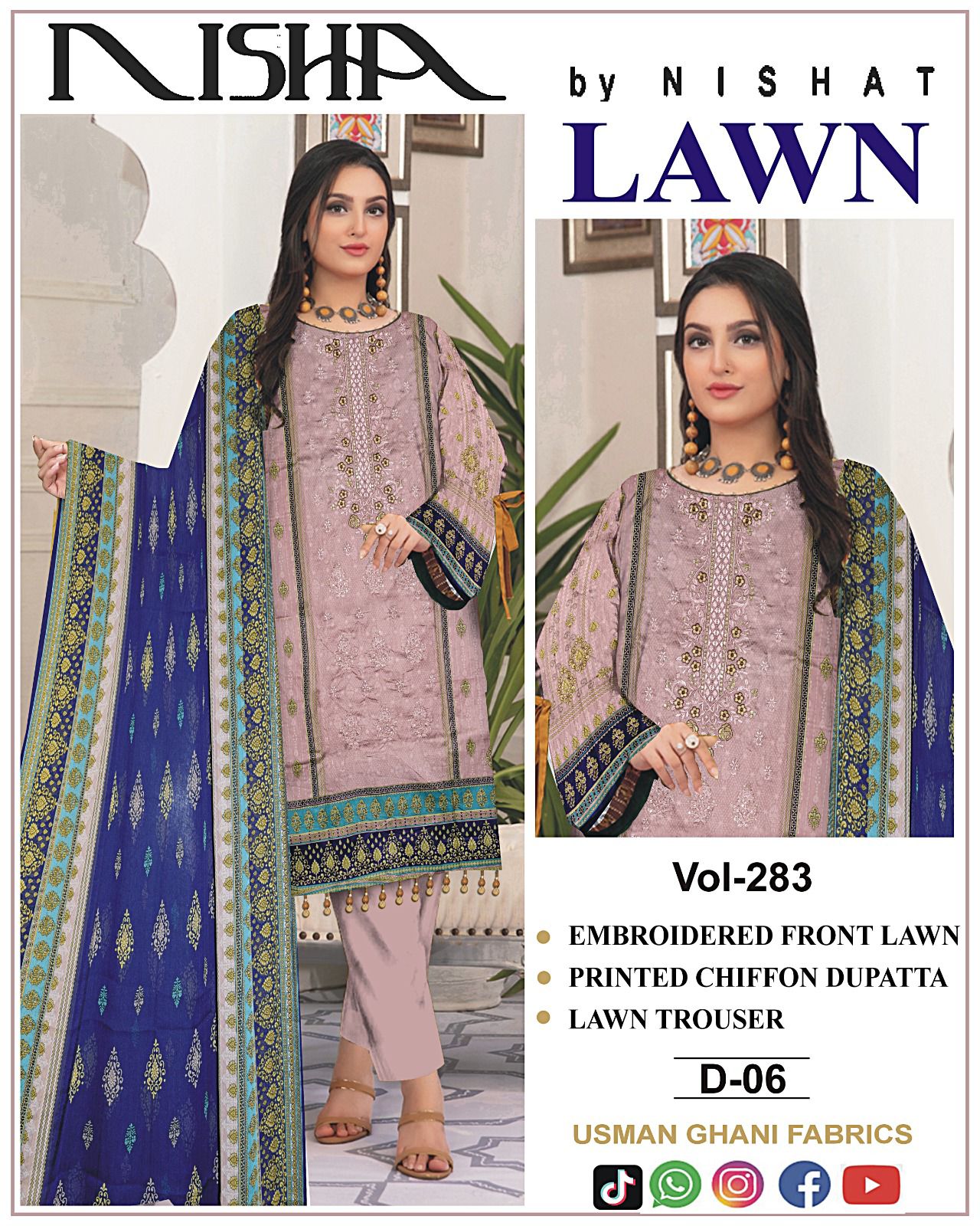 Lawn Embroidered Suit With Chiffon Dupatta
