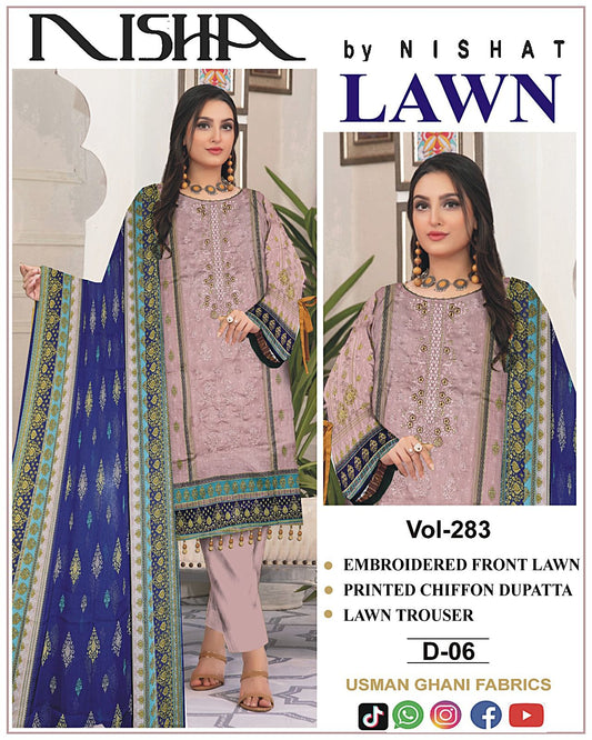 Lawn Embroidered Suit With Chiffon Dupatta