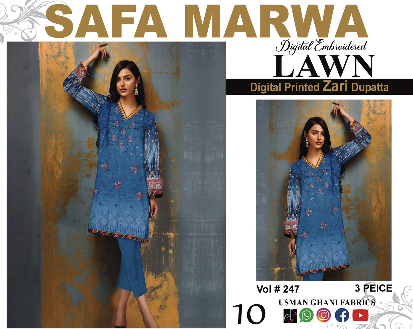 Safa Marwa Original Lawn 3-PC Embroidered Collection