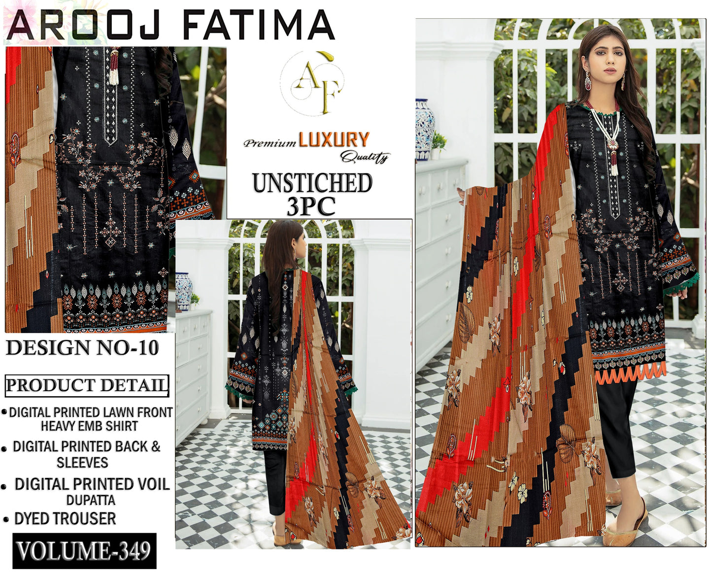 Arooj Fatima Original LAWN EMBROIDERED 3PC