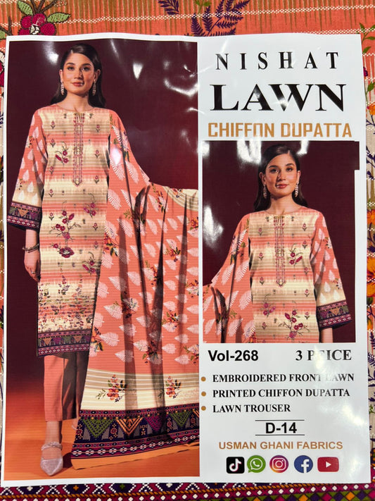 Lawn Embroidered Suit With Chiffon Dupatta