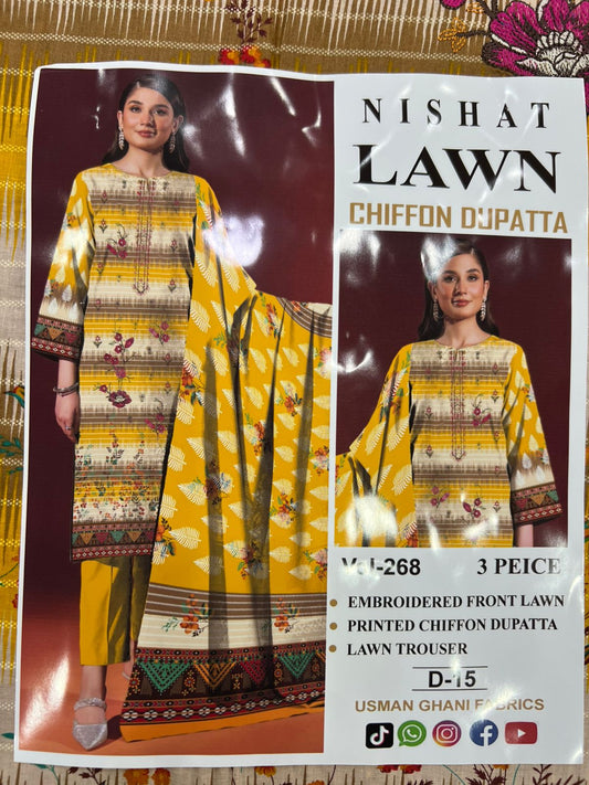 Lawn Embroidered Suit With Chiffon Dupatta