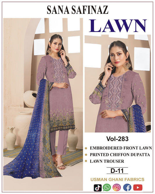 Lawn Embroidered Suit With Chiffon Dupatta