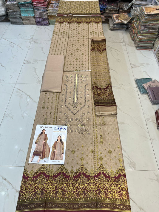 Different Brands Emb Lawn 3Pc Suit