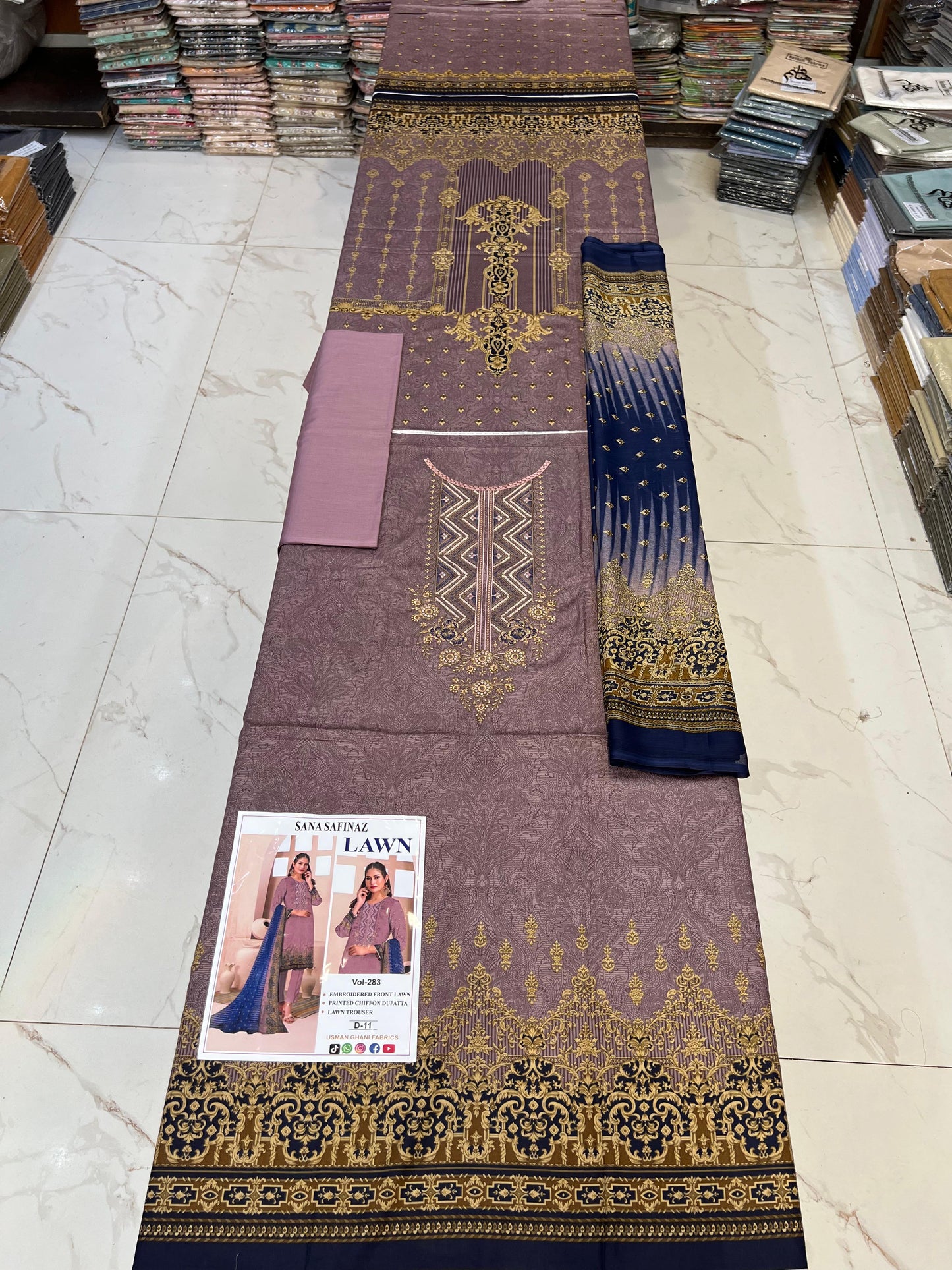 Lawn Embroidered Suit With Chiffon Dupatta