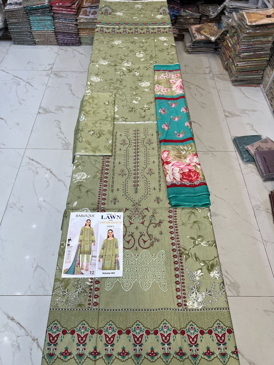 Different Brands Emb Lawn 3Pc Suit