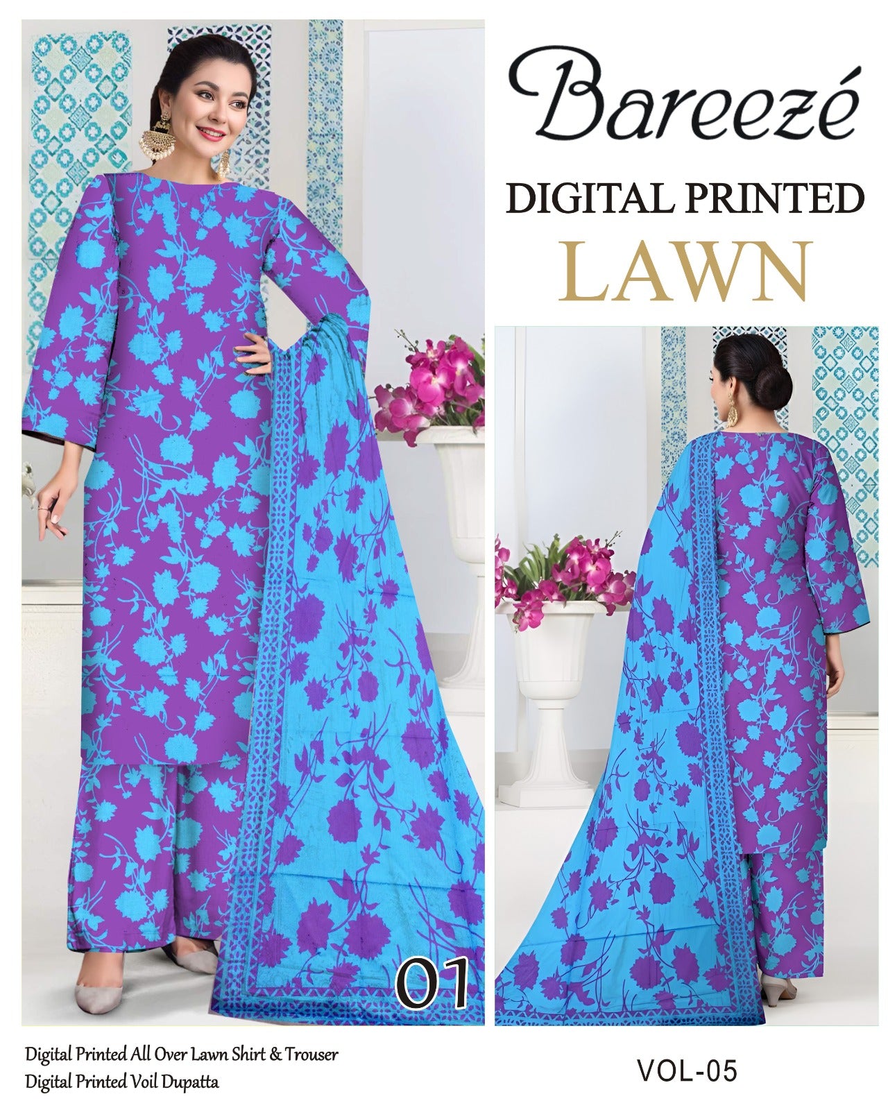 Bareeze Summer Lawn 3PC Suit with Voil Dupatta