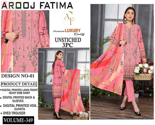 Arooj Fatima Original LAWN EMBROIDERED 3PC