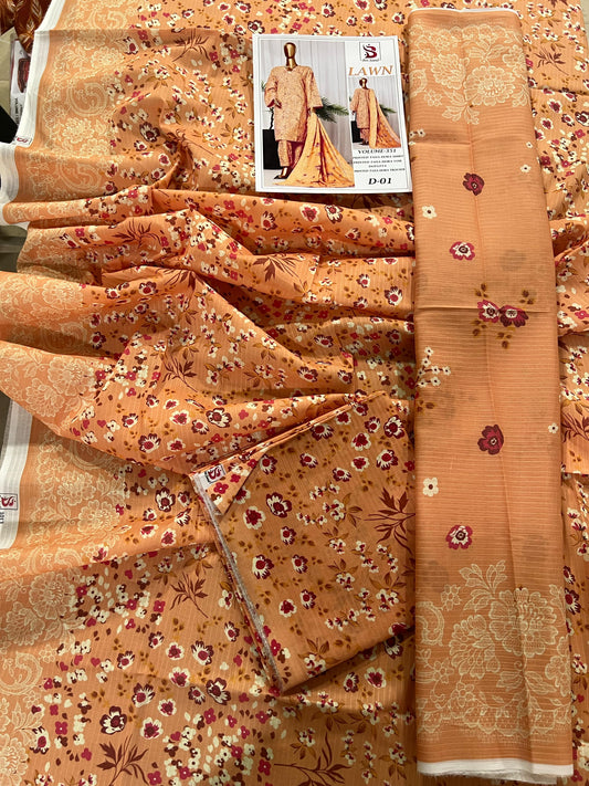 Bin Saeed Tana Dora Lawn 3Pc Suit