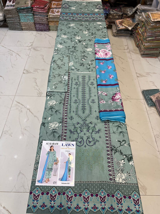 Different Brands Emb Lawn 3Pc Suit