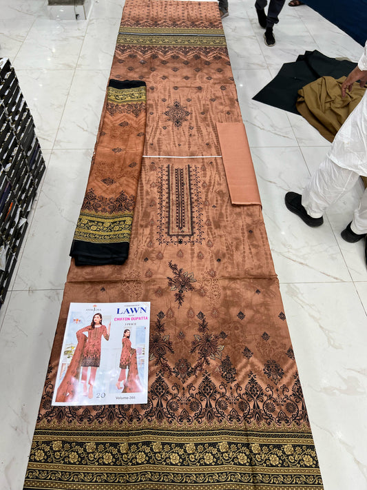 Different Brands Emb Lawn 3Pc Suit