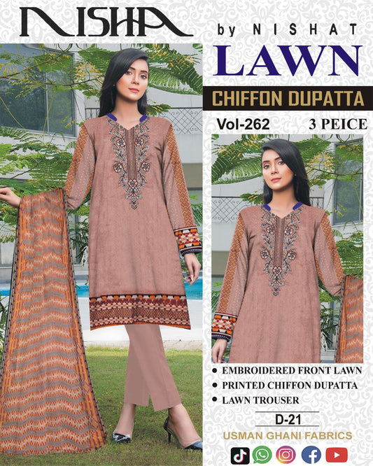 Lawn Embroidered Suit With Chiffon Dupatta