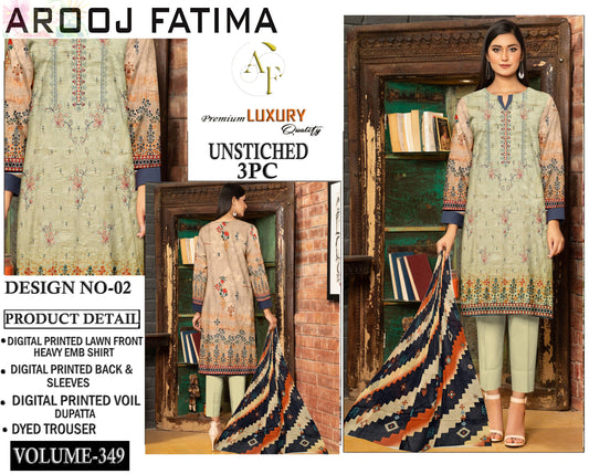 Arooj Fatima Original LAWN EMBROIDERED 3PC