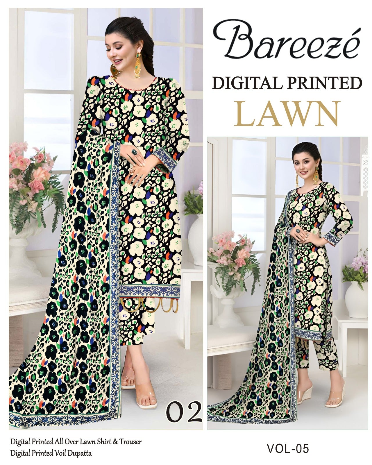 Bareeze Summer Lawn 3PC Suit with Voil Dupatta