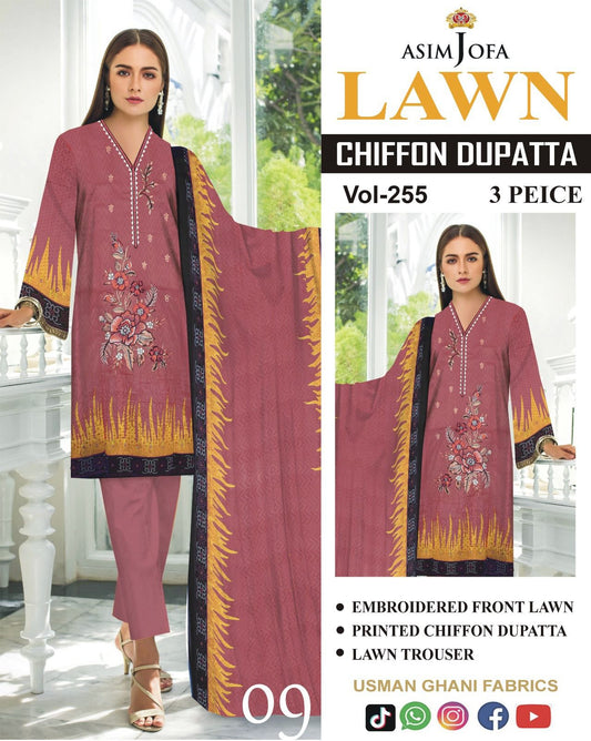 Lawn Embroidered Suit With Chiffon Dupatta