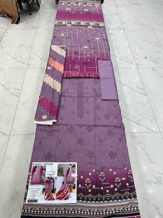 Arooj Fatima Original LAWN EMBROIDERED 3PC
