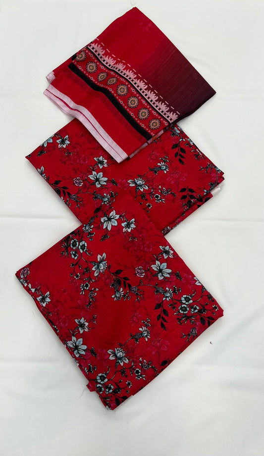 Viscose Bana Dora 3PC With Slub Viscose Dupatta