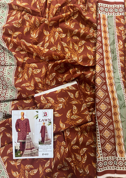 Bin Saeed Tana Dora Lawn 3Pc Suit