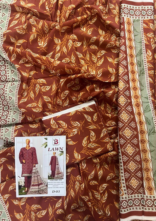 Bin Saeed Tana Dora Lawn 3Pc Suit