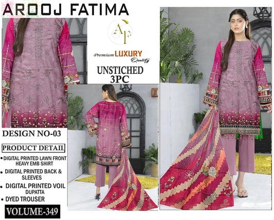 Arooj Fatima Original LAWN EMBROIDERED 3PC