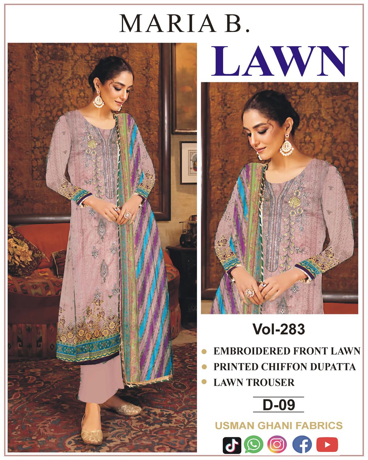 Lawn Embroidered Suit With Chiffon Dupatta