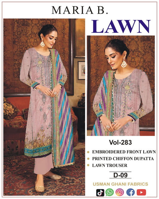 Lawn Embroidered Suit With Chiffon Dupatta
