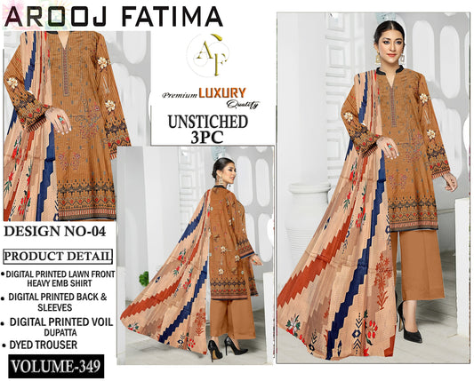 Arooj Fatima Original LAWN EMBROIDERED 3PC