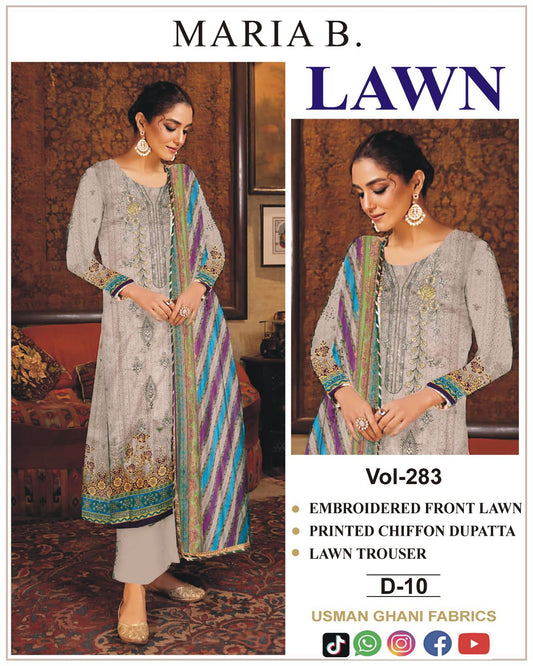Lawn Embroidered Suit With Chiffon Dupatta